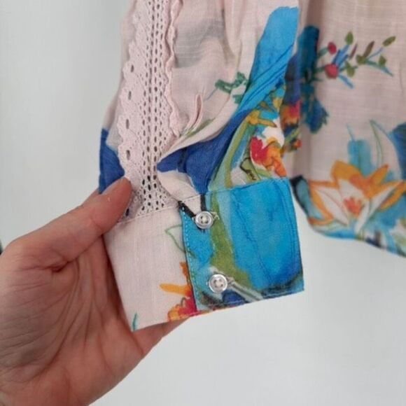 Zac and Rachel Women's Floral Crochet Lace Peasant Top Blouse Multicolor Size XL - Picture 7 of 9